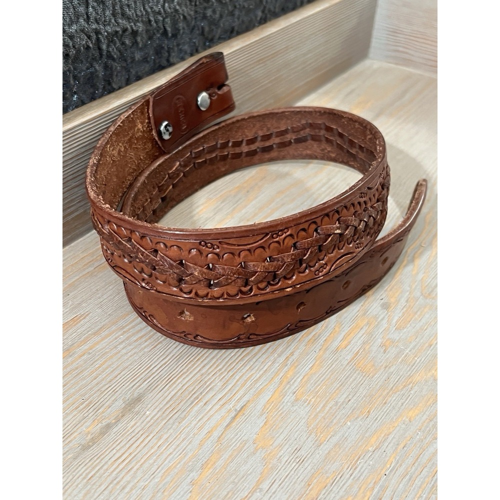 New Vintage Genuine Leather Hand Tooled Braided Western Belt sz 32" Mexico